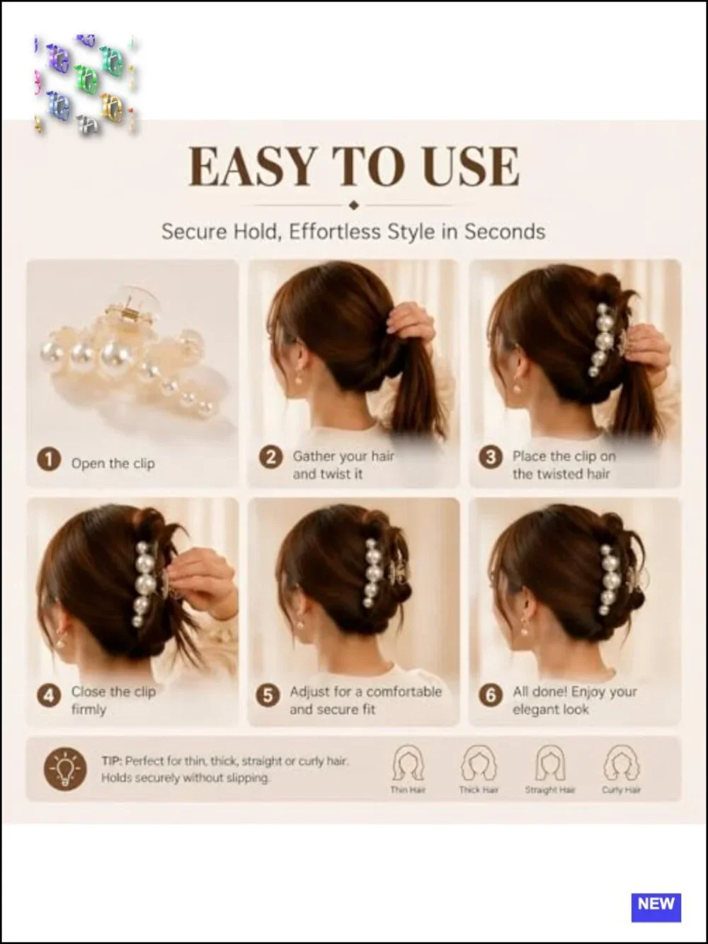 4 PCS Large Pearl Hair Claw Clips Set for Women - Strong Hold Hair Accessories